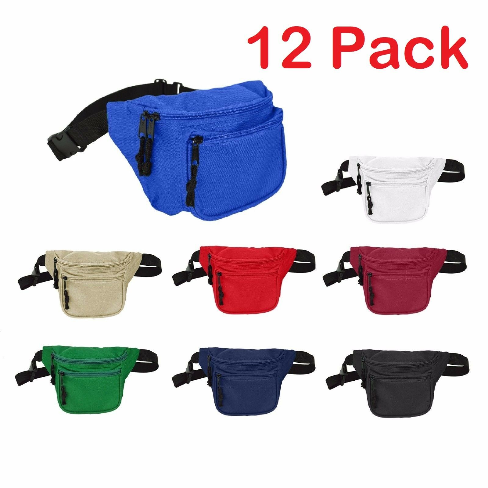 Dalix Waist Bag Fanny Pack With 3 Pockets Travel Waist Pouch Adjustable 12 Pack